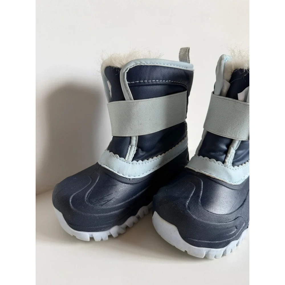 Member's Mark Toddler Girls Size 7/8 Navy Blue Flower Faux Fur Lined Snow Boots